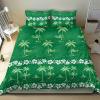 Green Hawaii Palm Tree Hibiscus Bedding Set Fantasy Summer Vibe