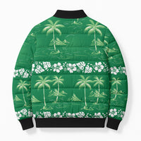 Green Hawaii Palm Tree Hibiscus Bomber Puffer Jacket Fantasy Summer Vibe