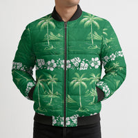 Green Hawaii Palm Tree Hibiscus Bomber Puffer Jacket Fantasy Summer Vibe