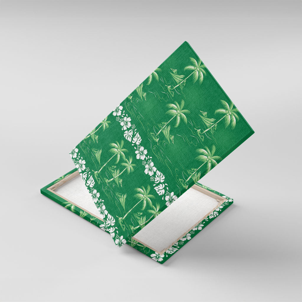 Green Hawaii Palm Tree Hibiscus Canvas Wall Art Fantasy Summer Vibe
