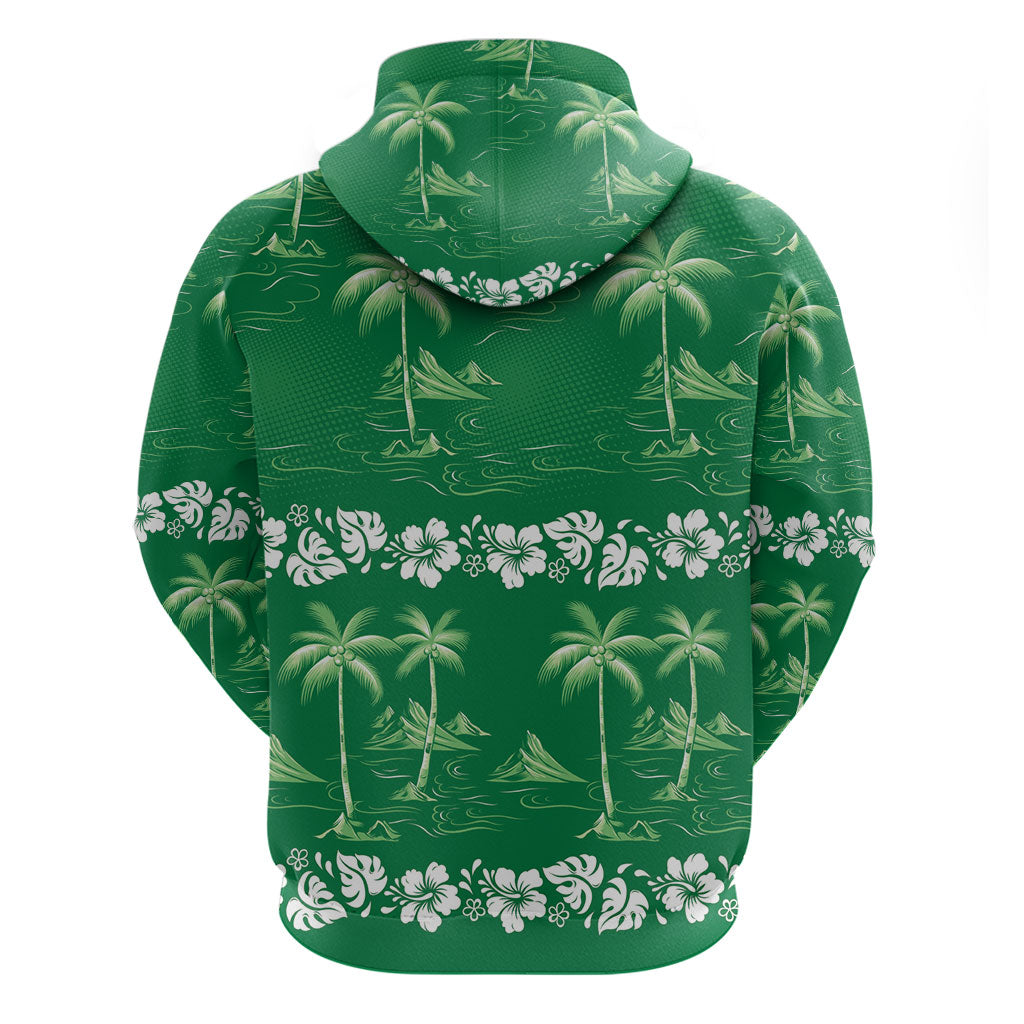 Green Hawaii Palm Tree Hibiscus Hoodie Fantasy Summer Vibe