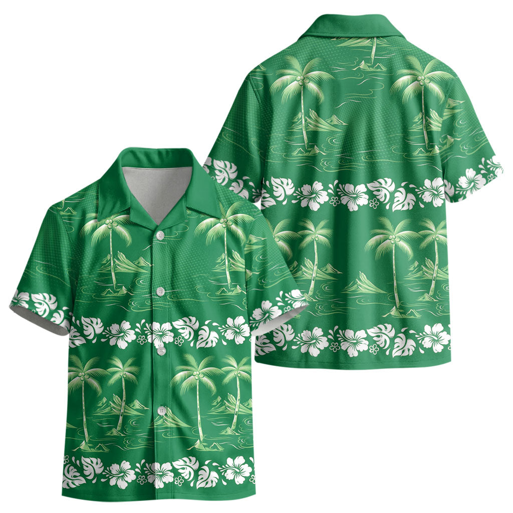 Green Hawaii Palm Tree Hibiscus Kid Hawaiian Shirt Fantasy Summer Vibe