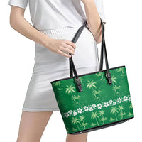 Green Hawaii Palm Tree Hibiscus Leather Tote Bag Fantasy Summer Vibe