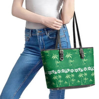 Green Hawaii Palm Tree Hibiscus Leather Tote Bag Fantasy Summer Vibe
