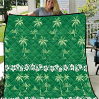 Green Hawaii Palm Tree Hibiscus Quilt Fantasy Summer Vibe