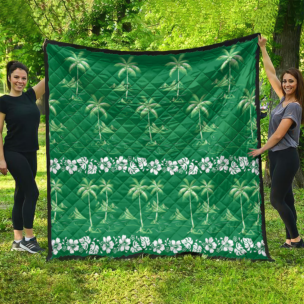 Green Hawaii Palm Tree Hibiscus Quilt Fantasy Summer Vibe