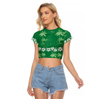 Green Hawaii Palm Tree Hibiscus Raglan Cropped T Shirt Fantasy Summer Vibe