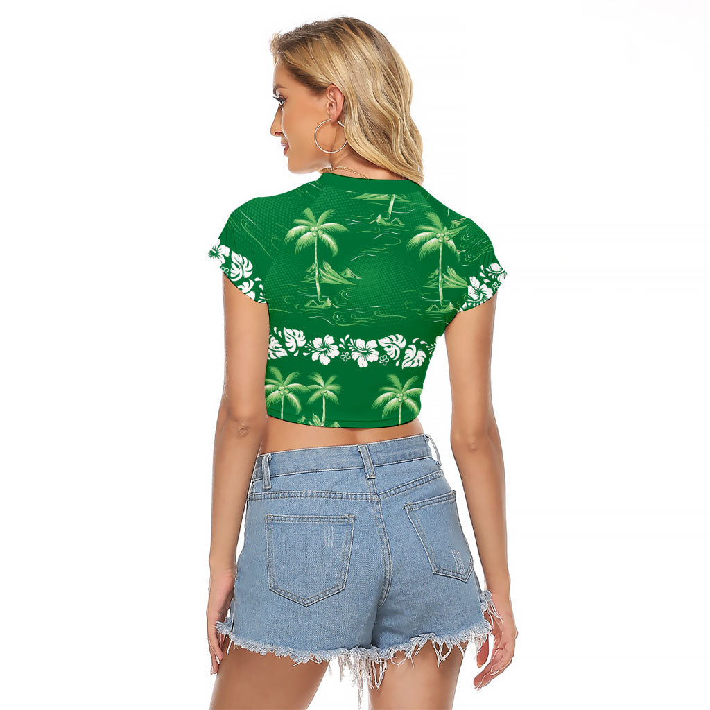 Green Hawaii Palm Tree Hibiscus Raglan Cropped T Shirt Fantasy Summer Vibe