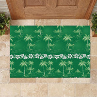 Green Hawaii Palm Tree Hibiscus Rubber Doormat Fantasy Summer Vibe