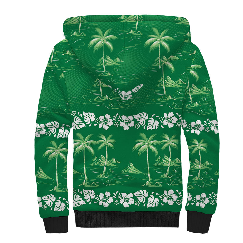 Green Hawaii Palm Tree Hibiscus Sherpa Hoodie Fantasy Summer Vibe LT01 - Polynesian Pride