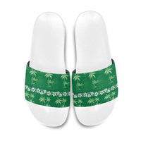 Green Hawaii Palm Tree Hibiscus Slide Sandals Fantasy Summer Vibe
