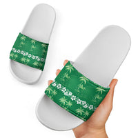 Green Hawaii Palm Tree Hibiscus Slide Sandals Fantasy Summer Vibe