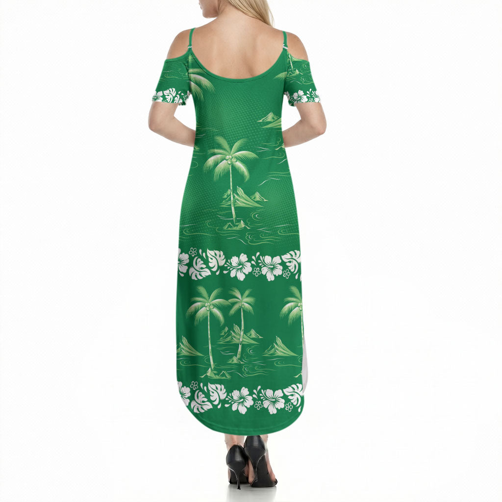 Green Hawaii Palm Tree Hibiscus Summer Maxi Dress Fantasy Summer Vibe