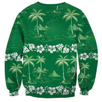Green Hawaii Palm Tree Hibiscus Sweatshirt Fantasy Summer Vibe