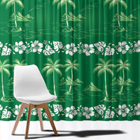 Green Hawaii Palm Tree Hibiscus Window Curtain Fantasy Summer Vibe