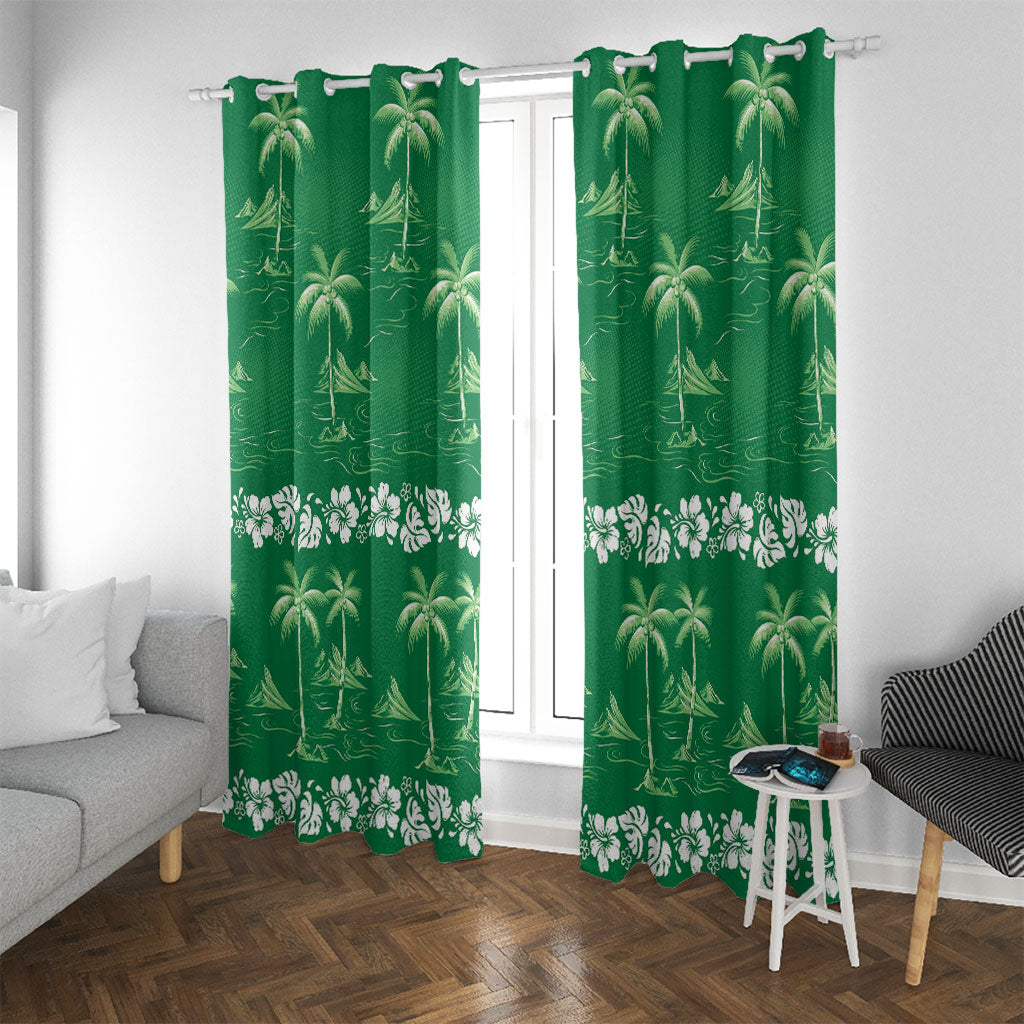 Green Hawaii Palm Tree Hibiscus Window Curtain Fantasy Summer Vibe