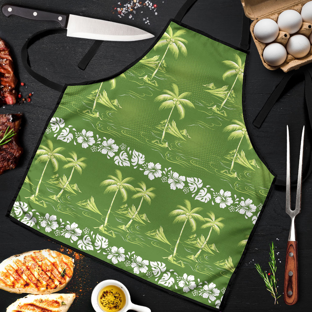 Olive Green Hawaii Palm Tree Hibiscus Apron Fantasy Summer Vibe LT01 Olive - Polynesian Pride