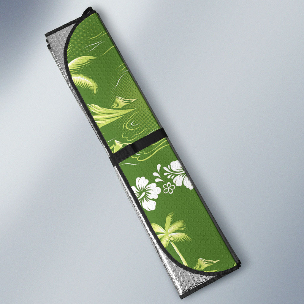 Olive Green Hawaii Palm Tree Hibiscus Auto Sun Shade Fantasy Summer Vibe