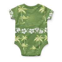 Olive Green Hawaii Palm Tree Hibiscus Baby Onesie Fantasy Summer Vibe