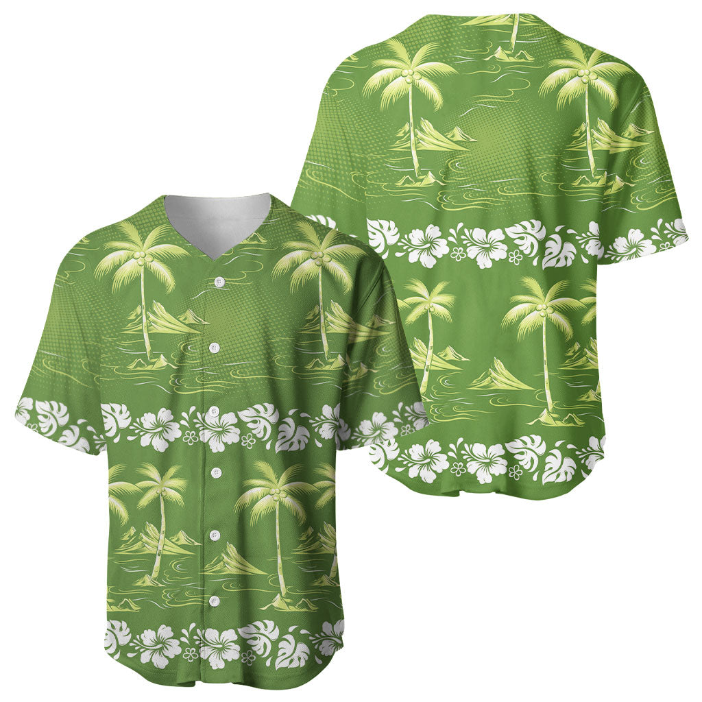 Olive Green Hawaii Palm Tree Hibiscus Baseball Jersey Fantasy Summer Vibe