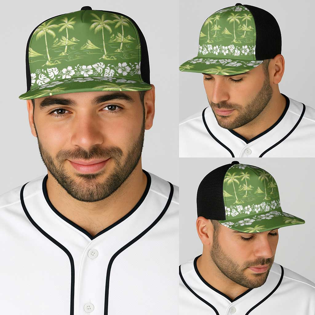 Olive Green Hawaii Palm Tree Hibiscus Baseball Net Cap Fantasy Summer Vibe