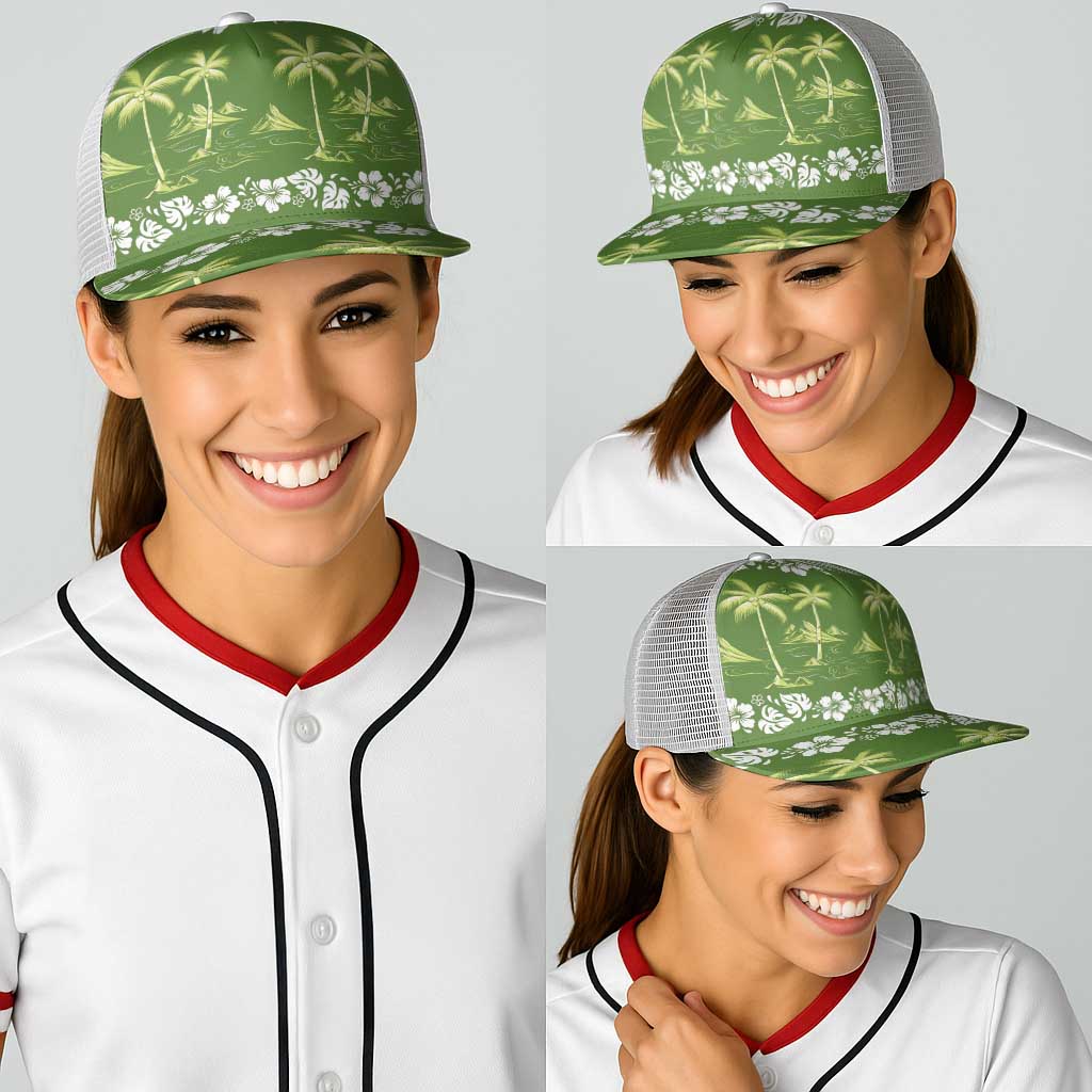 Olive Green Hawaii Palm Tree Hibiscus Baseball Net Cap Fantasy Summer Vibe
