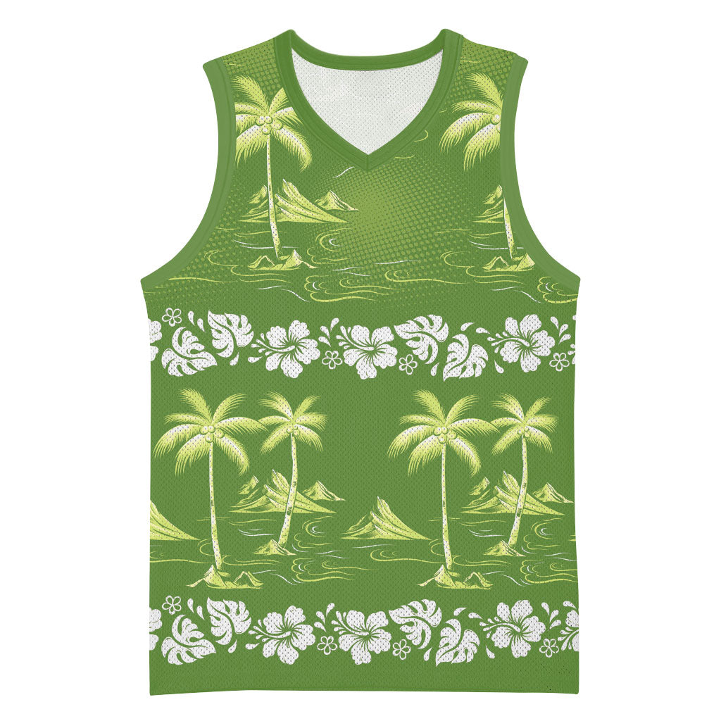 Olive Green Hawaii Palm Tree Hibiscus Basketball Jersey Fantasy Summer Vibe