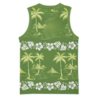 Olive Green Hawaii Palm Tree Hibiscus Basketball Jersey Fantasy Summer Vibe