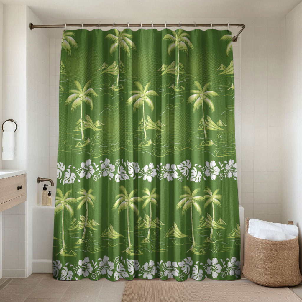 Olive Green Hawaii Palm Tree Hibiscus Bathroom Set Fantasy Summer Vibe