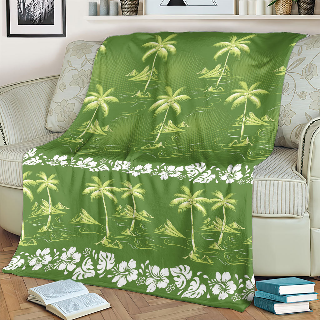 Olive Green Hawaii Palm Tree Hibiscus Blanket Fantasy Summer Vibe