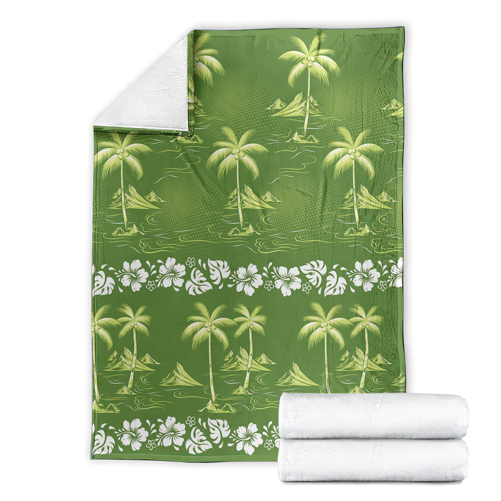 Olive Green Hawaii Palm Tree Hibiscus Blanket Fantasy Summer Vibe