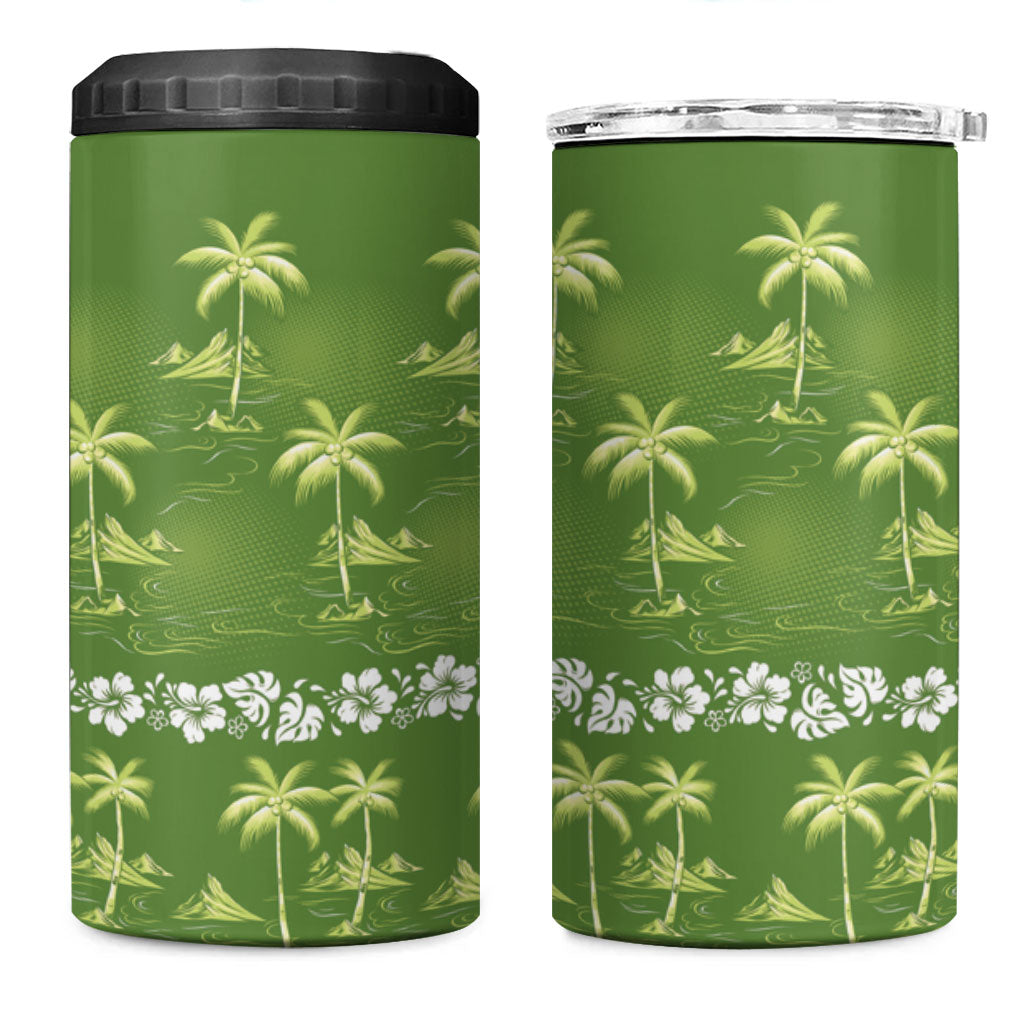 Olive Green Hawaii Palm Tree Hibiscus 4 in 1 Can Cooler Tumbler Fantasy Summer Vibe LT01 One Size: 16 oz Olive - Polynesian Pride