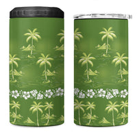 Olive Green Hawaii Palm Tree Hibiscus 4 in 1 Can Cooler Tumbler Fantasy Summer Vibe LT01 One Size: 16 oz Olive - Polynesian Pride