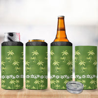 Olive Green Hawaii Palm Tree Hibiscus 4 in 1 Can Cooler Tumbler Fantasy Summer Vibe LT01 - Polynesian Pride