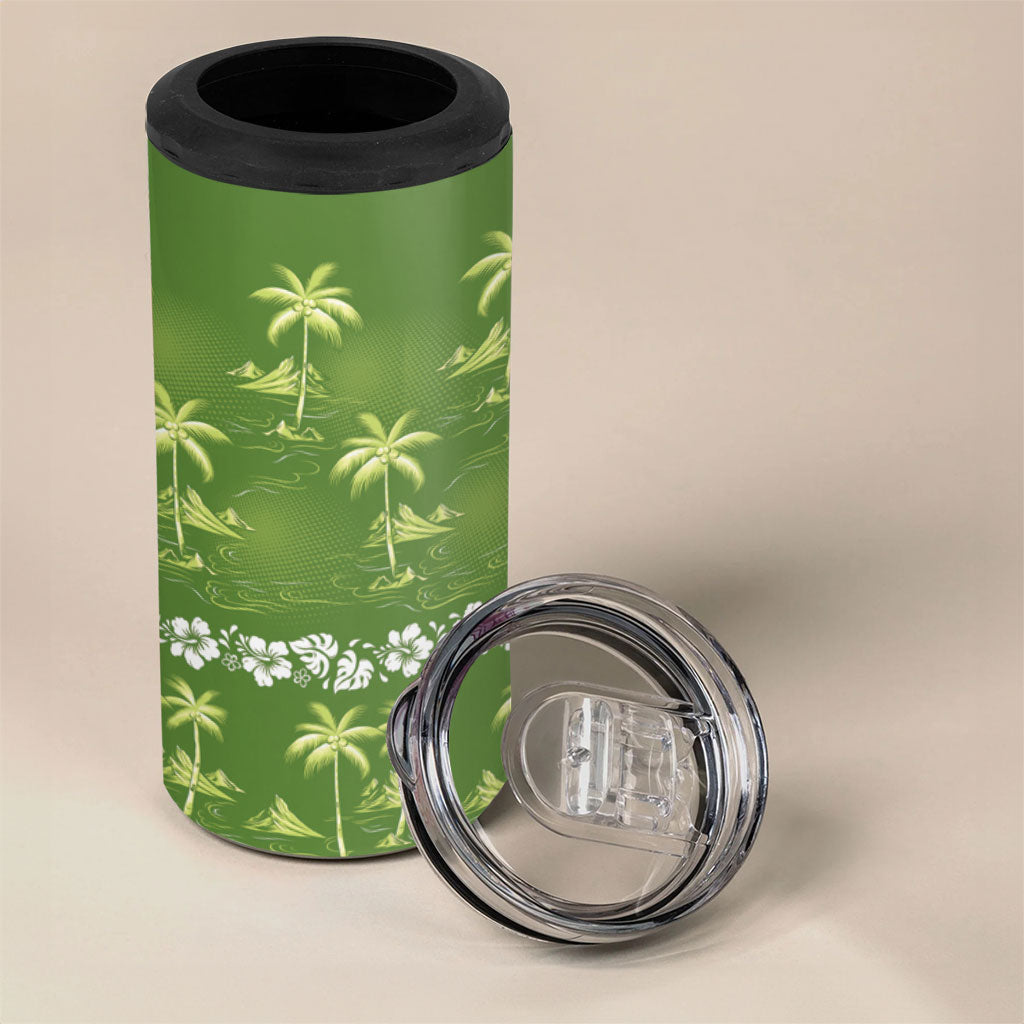 Olive Green Hawaii Palm Tree Hibiscus 4 in 1 Can Cooler Tumbler Fantasy Summer Vibe LT01 - Polynesian Pride