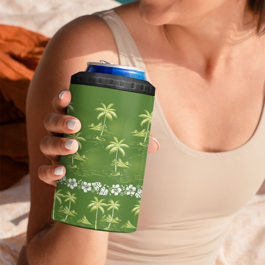 Olive Green Hawaii Palm Tree Hibiscus 4 in 1 Can Cooler Tumbler Fantasy Summer Vibe LT01 - Polynesian Pride