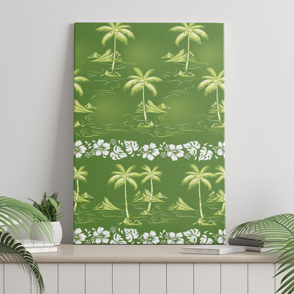 Olive Green Hawaii Palm Tree Hibiscus Canvas Wall Art Fantasy Summer Vibe