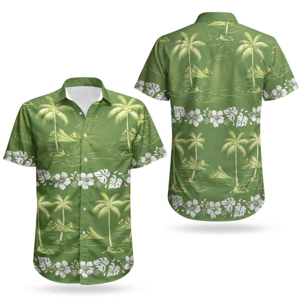 Olive Green Hawaii Palm Tree Hibiscus Couples Matching Tank Maxi Dress and Hawaiian Shirt Fantasy Summer Vibe LT01 - Polynesian Pride