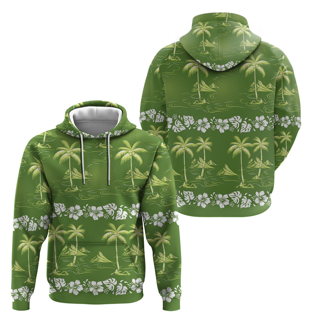 Olive Green Hawaii Palm Tree Hibiscus Hoodie Fantasy Summer Vibe