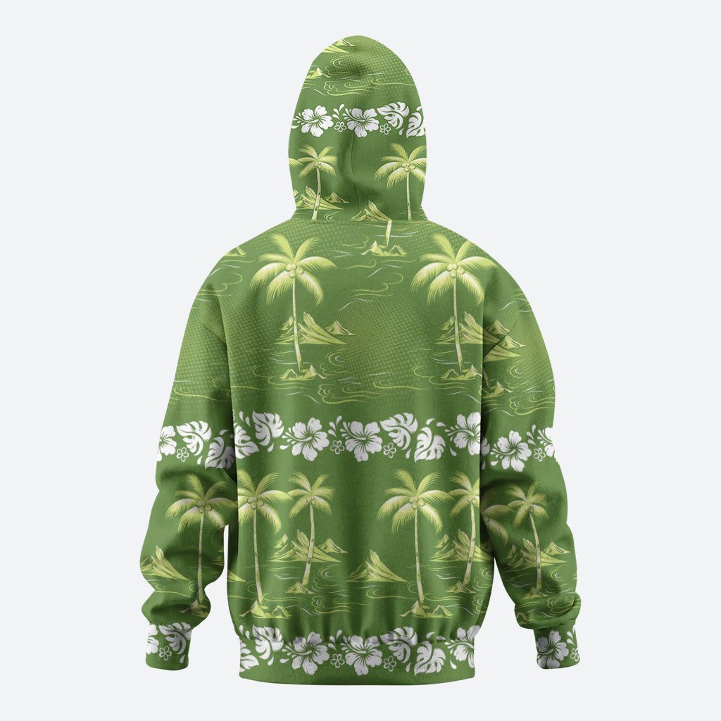 Olive Green Hawaii Palm Tree Hibiscus Hoodie Fantasy Summer Vibe