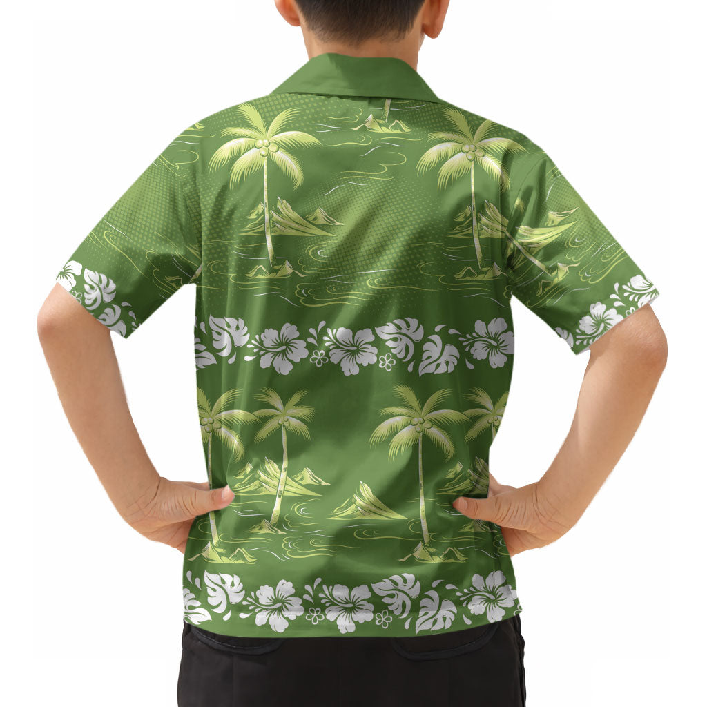 Olive Green Hawaii Palm Tree Hibiscus Kid Hawaiian Shirt Fantasy Summer Vibe