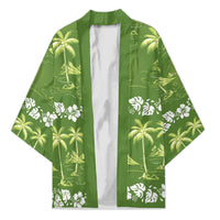 Olive Green Hawaii Palm Tree Hibiscus Kimono Fantasy Summer Vibe