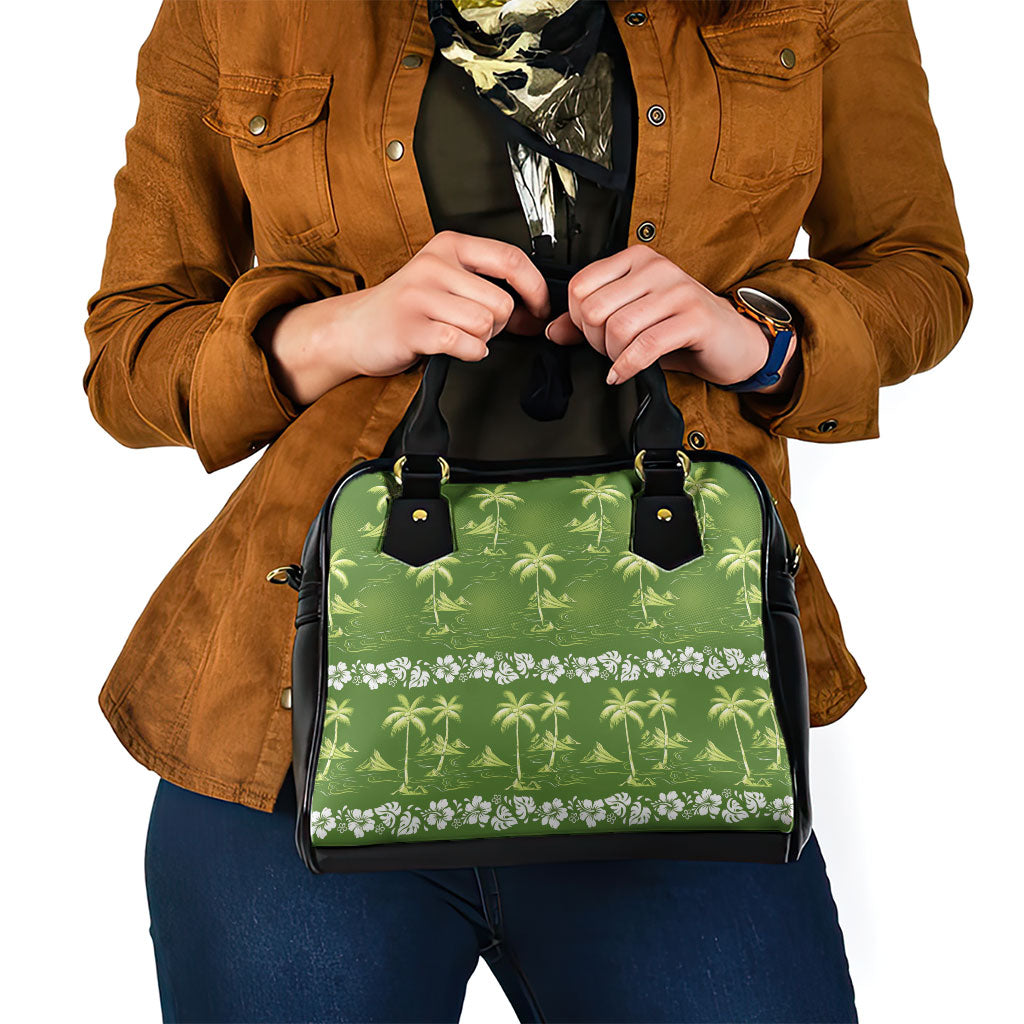 Olive Green Hawaii Palm Tree Hibiscus Shoulder Handbag Fantasy Summer Vibe