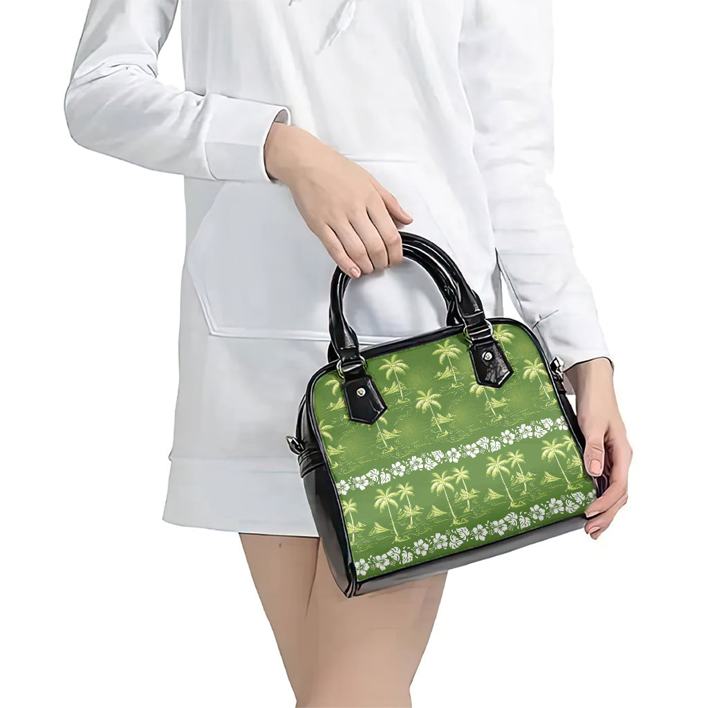 Olive Green Hawaii Palm Tree Hibiscus Shoulder Handbag Fantasy Summer Vibe