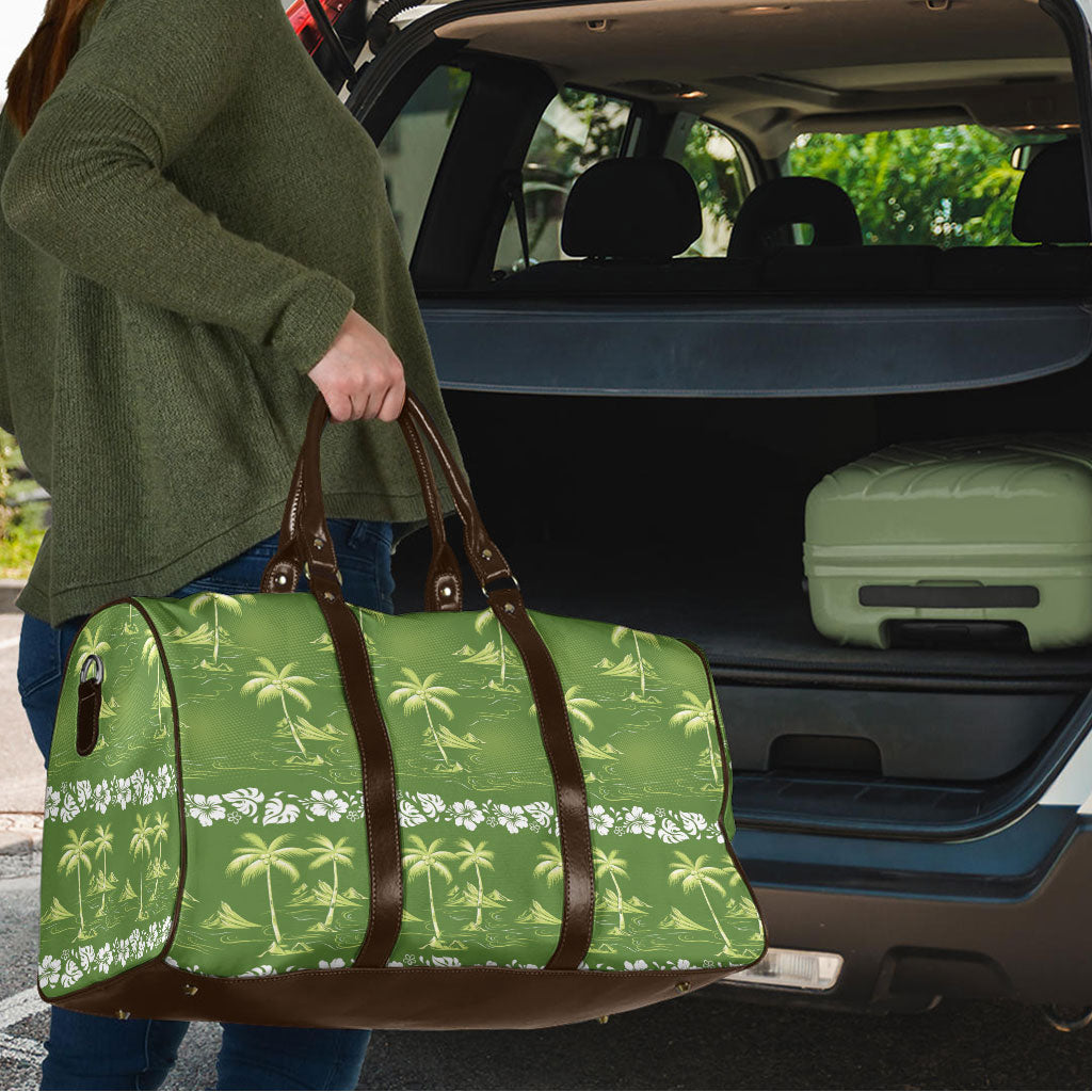 Olive Green Hawaii Palm Tree Hibiscus Travel Bag Fantasy Summer Vibe