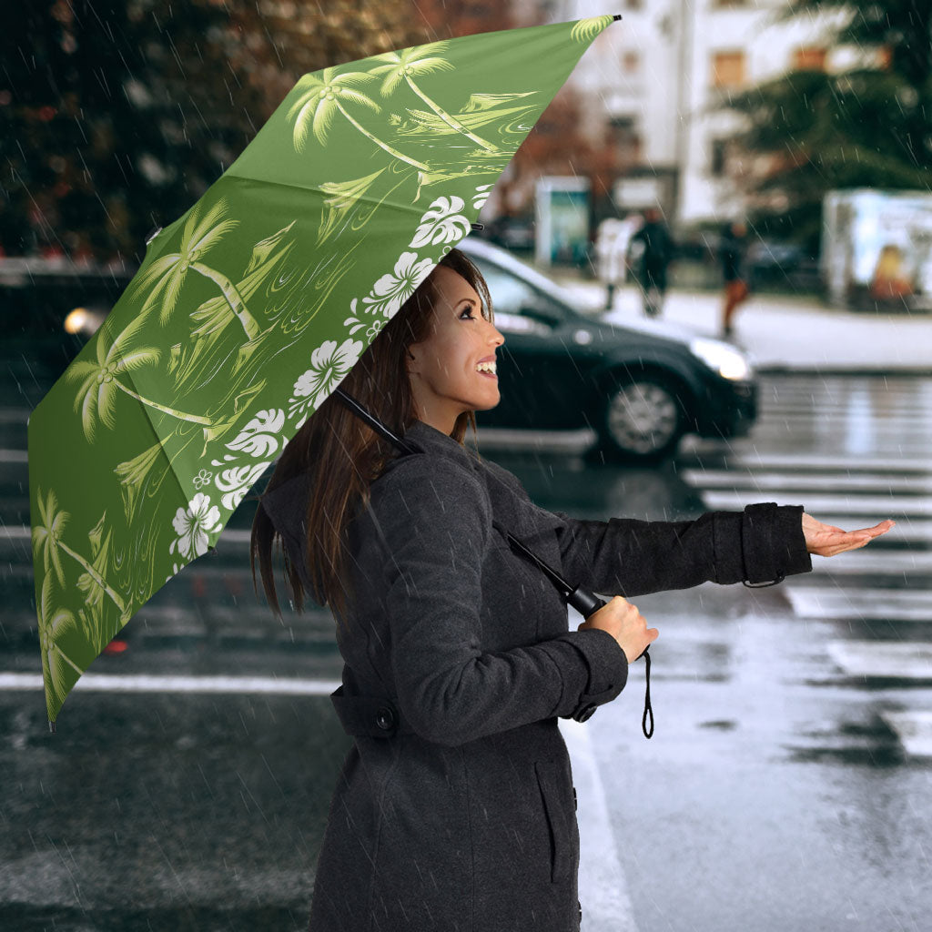 Olive Green Hawaii Palm Tree Hibiscus Umbrella Fantasy Summer Vibe