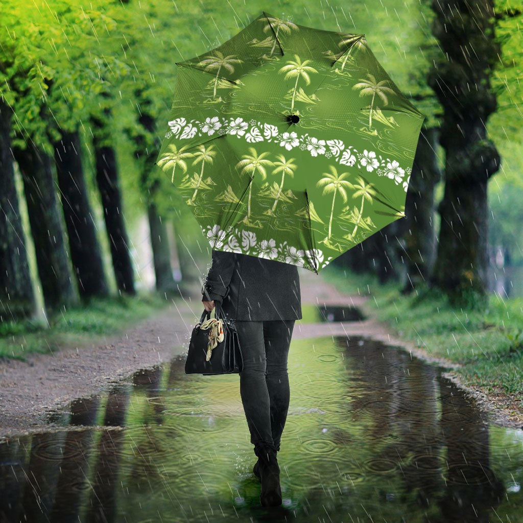 Olive Green Hawaii Palm Tree Hibiscus Umbrella Fantasy Summer Vibe