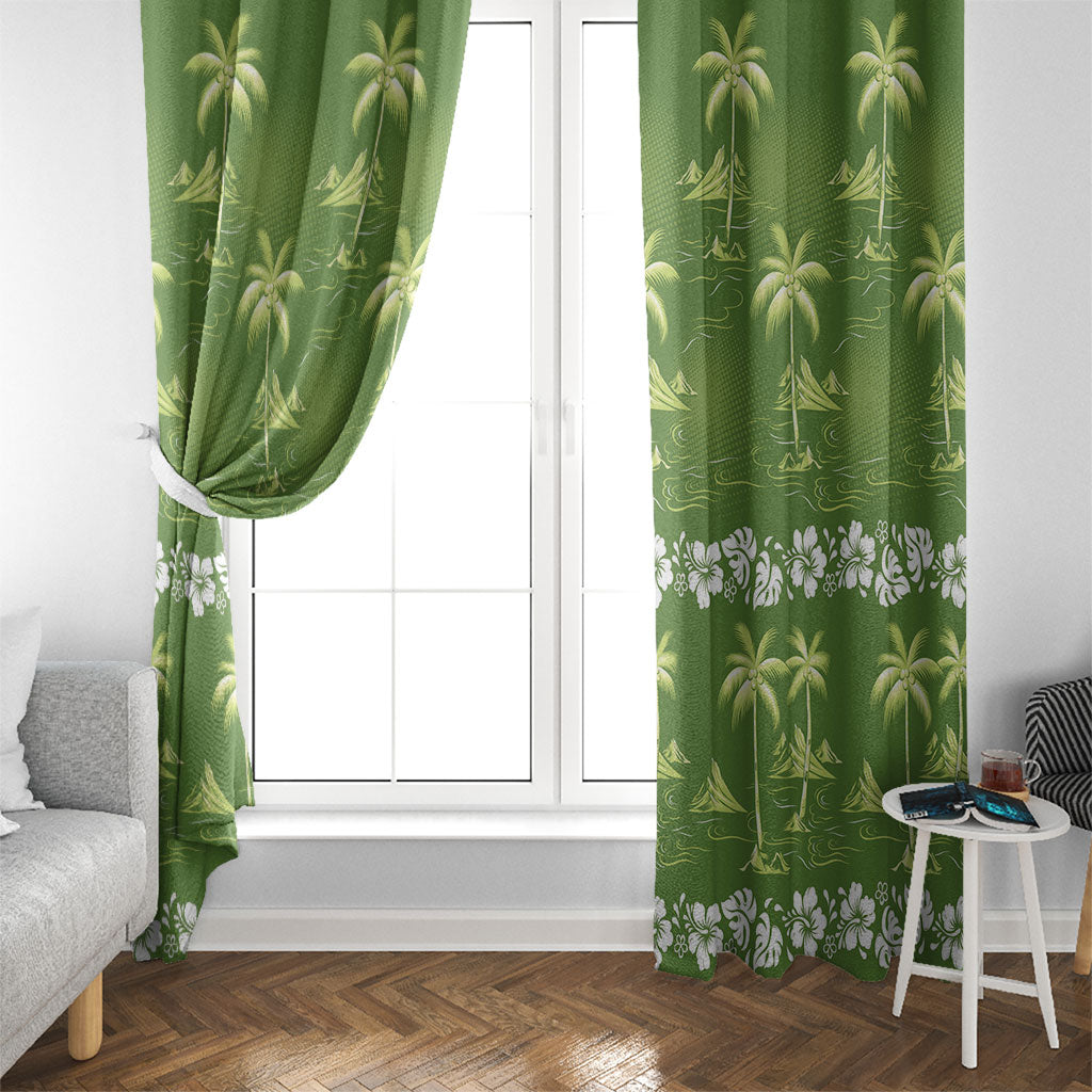 Olive Green Hawaii Palm Tree Hibiscus Window Curtain Fantasy Summer Vibe