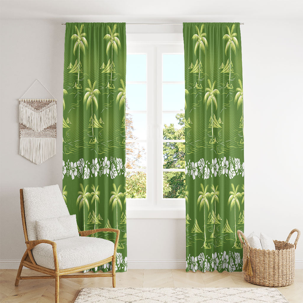 Olive Green Hawaii Palm Tree Hibiscus Window Curtain Fantasy Summer Vibe
