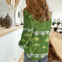 Olive Green Hawaii Palm Tree Hibiscus Women Casual Shirt Fantasy Summer Vibe LT01 - Polynesian Pride